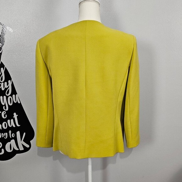 Tahari Woman's Chartreuse Green Short Open Tailored Lined Jacket Blazer - Picture 6 of 10